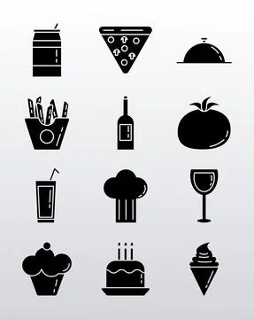 Bundle of twelve restaurant food set icons Illustrazione stock