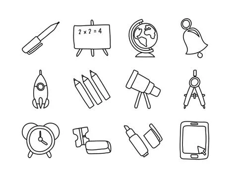 Bundle of twelve school supplies line style icons Illustrazione stock