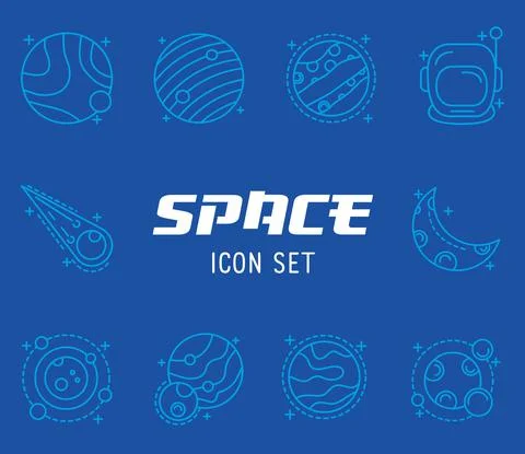 Bundle of twelve space set line style icons Illustrazione stock