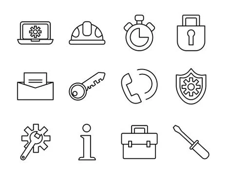 Bundle of twelve technical service set icons Stock-Illustration