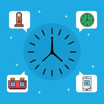 Bundle of twelve time set line and fill style icons in black background Illustrazione stock