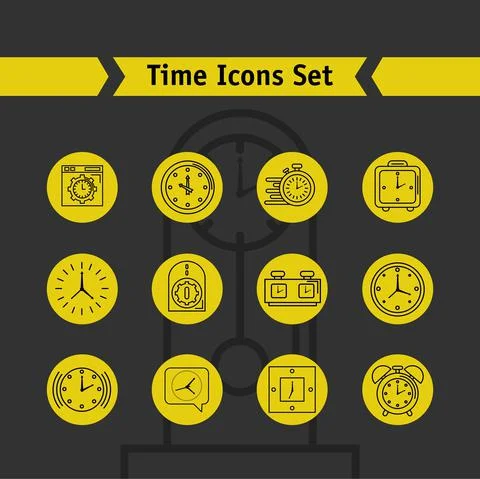 Bundle of twelve time set line style icons and lettering in ribbon イラスト素材