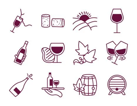 Bundle of twelve wine set icons Stock Illustration