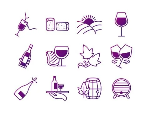 Bundle of twelve wine set icons Stock Illustration