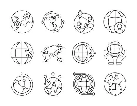 Bundle of twelve world planet set icons 스톡 일러스트