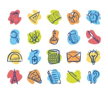 Bundle of twenty back to school supplies in blue background イラスト素材