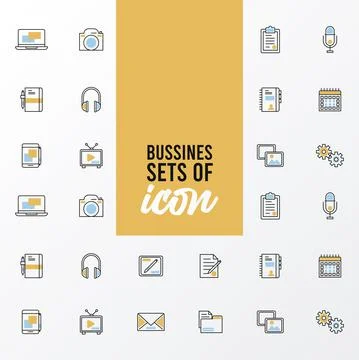 Bundle of twenty eight business techno set icons and lettering Stock Illustration