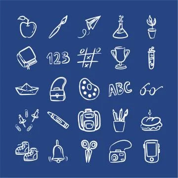 Bundle of twenty five back to school supplies in blue background 스톡 일러스트