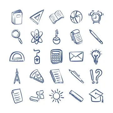 Bundle of twenty five back to school supplies Stock Illustration