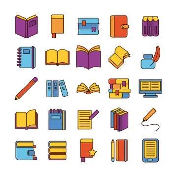 Bundle of twenty five books literature set icons 库存插图
