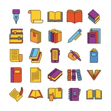 Bundle of twenty five books literature set collection icons イラスト素材