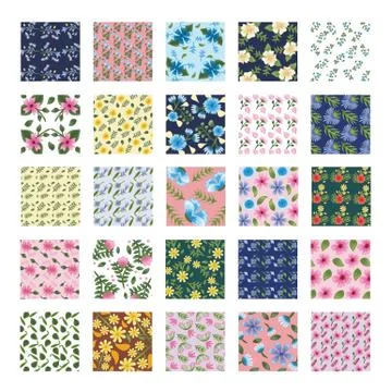 Bundle of twenty five Flowers patterns backgrounds Stock Illustration