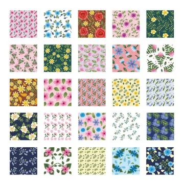 Bundle of twenty five Flowers patterns backgrounds Illustrazione stock