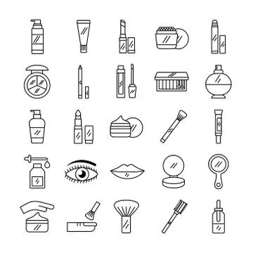 Bundle of twenty five make up cosmetics set icons Stock Illustration