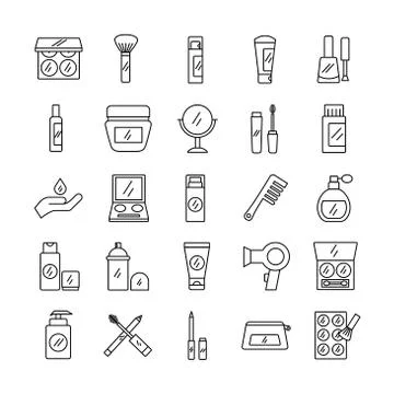 Bundle of twenty five make up cosmetics set collection icons Stock Illustration
