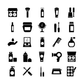 Bundle of twenty five make up cosmetics set collection icons 스톡 일러스트