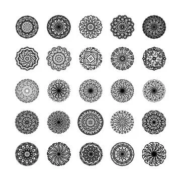 Bundle of twenty five mandalas set collection icons イラスト素材