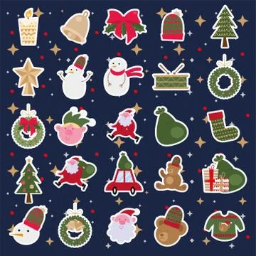 Bundle of twenty five merry christmas icons 스톡 일러스트