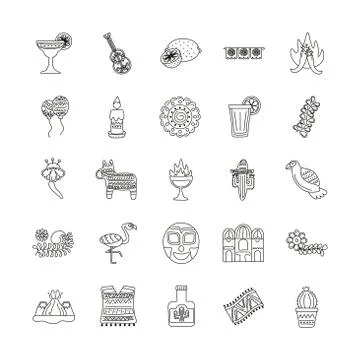 Bundle of twenty five mexican ethnicity set icons Stock Illustration