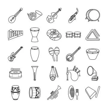 Bundle of twenty five musical instruments set icons Stock Illustration