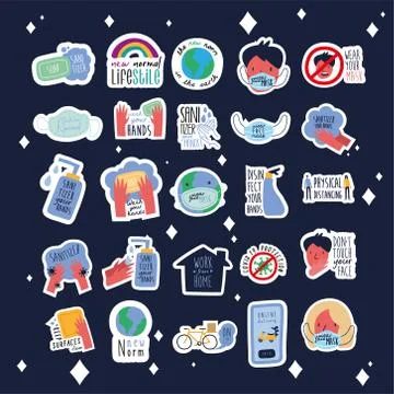 Bundle of twenty five new norm letterings campaign set flat style icons Stock Illustration
