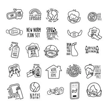 Bundle of twenty five new norm letterings campaign set line style icons Stock Illustration