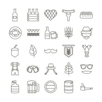 Bundle of twenty five oktoberfest set collection icons Stock Illustration
