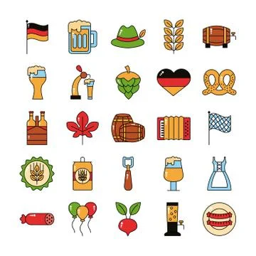 Bundle of twenty five oktoberfest set icons 스톡 일러스트