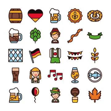 Bundle of twenty five oktoberfest set icons Illustrazione stock