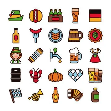Bundle of twenty five oktoberfest set collection icons 스톡 일러스트