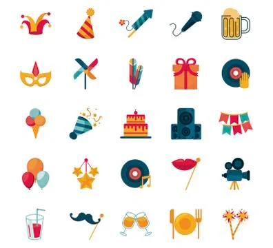 Bundle of twenty five party set icons 스톡 일러스트