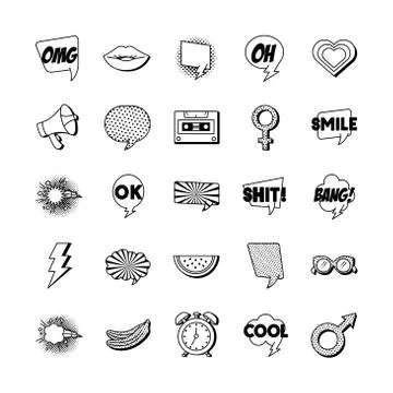Bundle of twenty five pop art set collection icons Stock Illustration