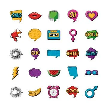 Bundle of twenty five pop art set collection icons 스톡 일러스트