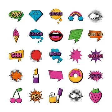 Bundle of twenty five pop art set collection icons 库存插图