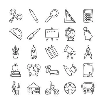 Bundle of twenty five school supplies line style icons Illustrazione stock