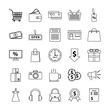 Bundle of twenty five shopping set collection icons 库存插图