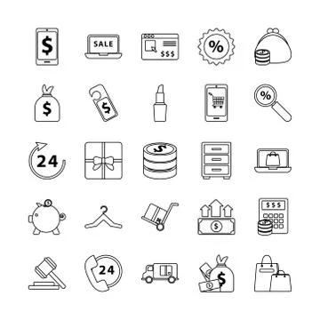 Bundle of twenty five shopping set icons 스톡 일러스트