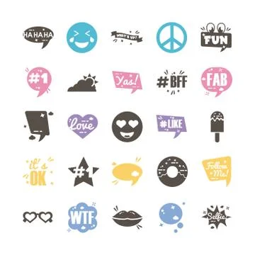Bundle of twenty five slang set collection icons Illustrazione stock