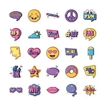 Bundle of twenty five slang set collection icons Illustrazione stock