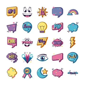 Bundle of twenty five slang set icons Illustrazione stock