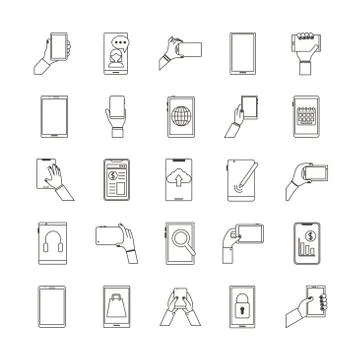 Bundle of twenty five smartphones devices set icons 스톡 일러스트