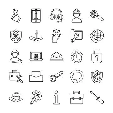 Bundle of twenty five technical service set icons Stock-Illustration