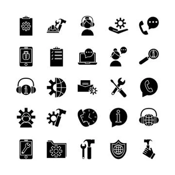Bundle of twenty five technical service set items Stock Illustration