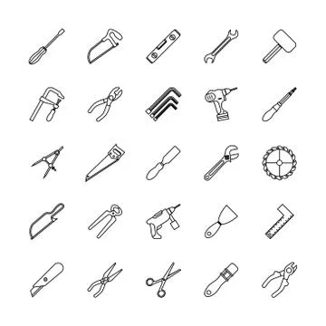Bundle of twenty five tools set collection icons Stock Illustration