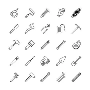 Bundle of twenty five tools set icons Stock Illustration