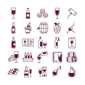 Bundle of twenty five wine set collection icons 库存插图