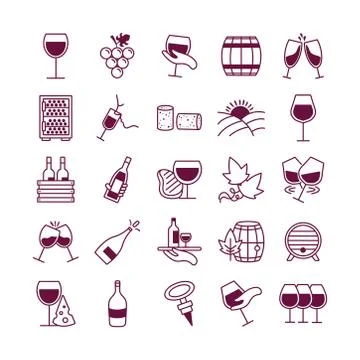 Bundle of twenty five wine set icons Stock Illustration