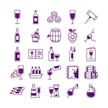 Bundle of twenty five wine set icons Stock Illustration