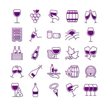 Bundle of twenty five wine set collection icons Stock Illustration