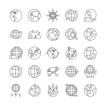 Bundle of twenty five world planet set icons 스톡 일러스트